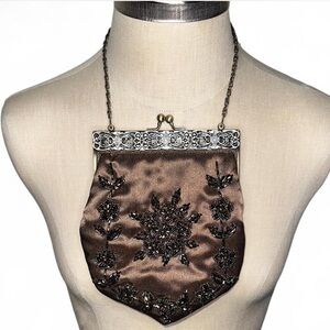 Y & S Olive Green Brown Beaded Handbag Mini Clutch Satchel Kisslock Y2K